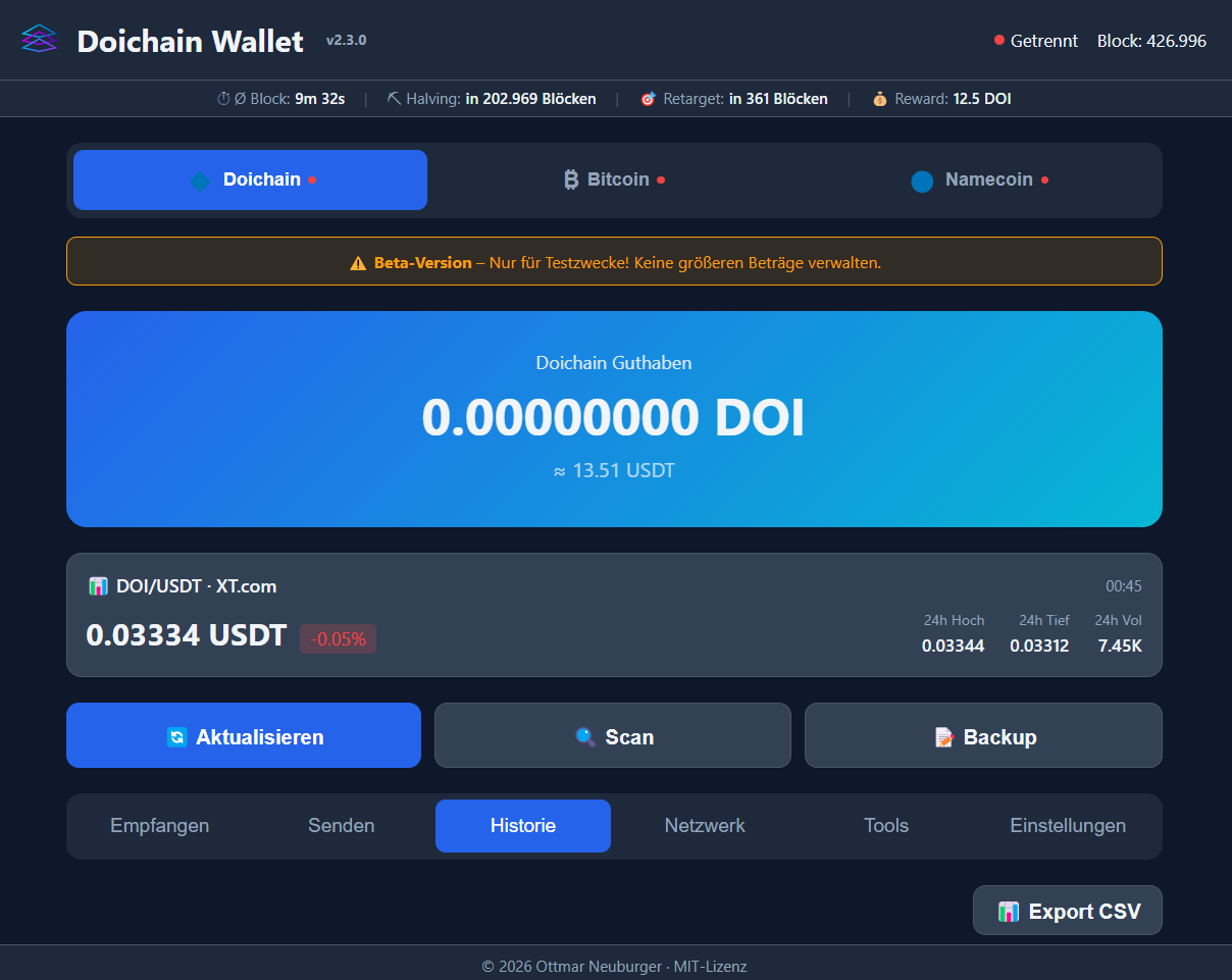 Doichain Multichain-Wallet Screenshot